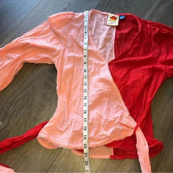 Anthropologie x FARM Rio Wrap Shirt Women's Small Blouse Top Swiss Dot Pink Red - Picture 6 of 7